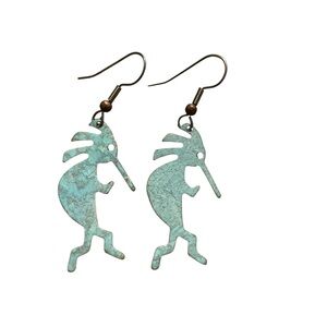 Kokopelli Oxidized Copper Earrings 1.5”
